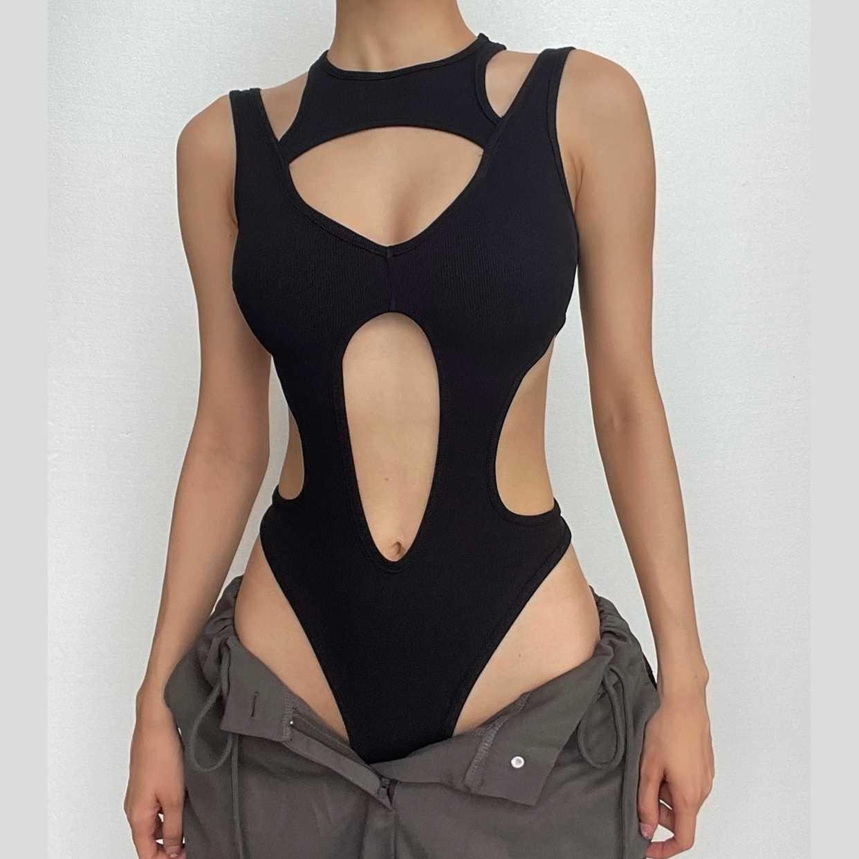 Matilda Rowntree | Ribbed Cutout Bodysuit With Backless Detail For Women