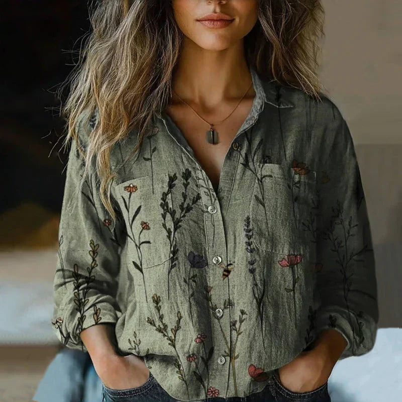Élise Moreau | Vintage Bohemian Printed Button Shirt For Women