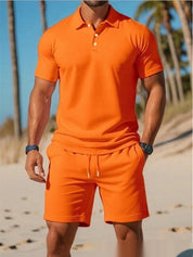 Adriano Pellgate | Waffle Knit Polo Shirt & Shorts Set For Men