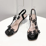 Simona Thornshaw | Flower Clear Block Heel Sandals For Women