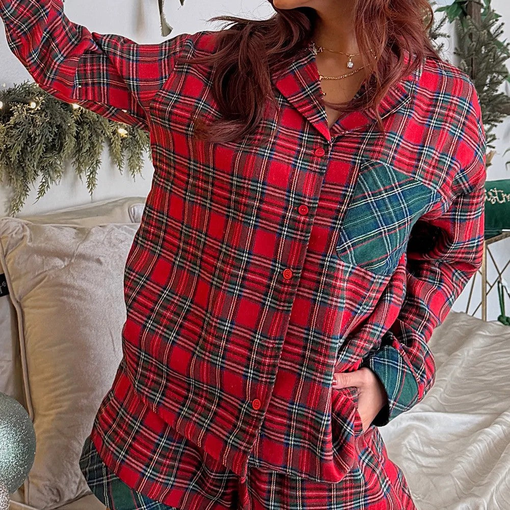 Ruby Fenwick | Red Plaid Long Sleeve Pajama Set For Women