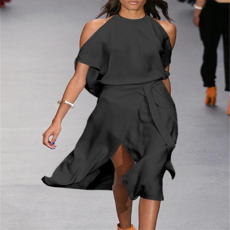 Clelia Hunhurst | Cold-Shoulder Asymmetric Midi Dress For Women