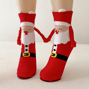 Joy | Red Santa Hand-Holding Christmas Socks Unisex & Couples