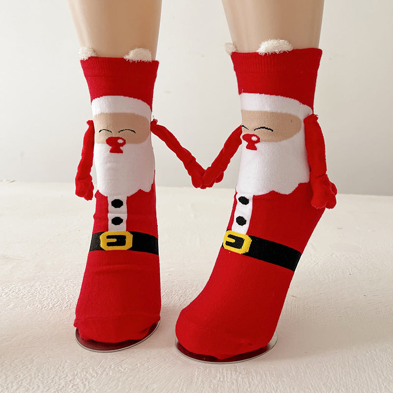 Joy | Red Santa Hand-Holding Christmas Socks Unisex & Couples