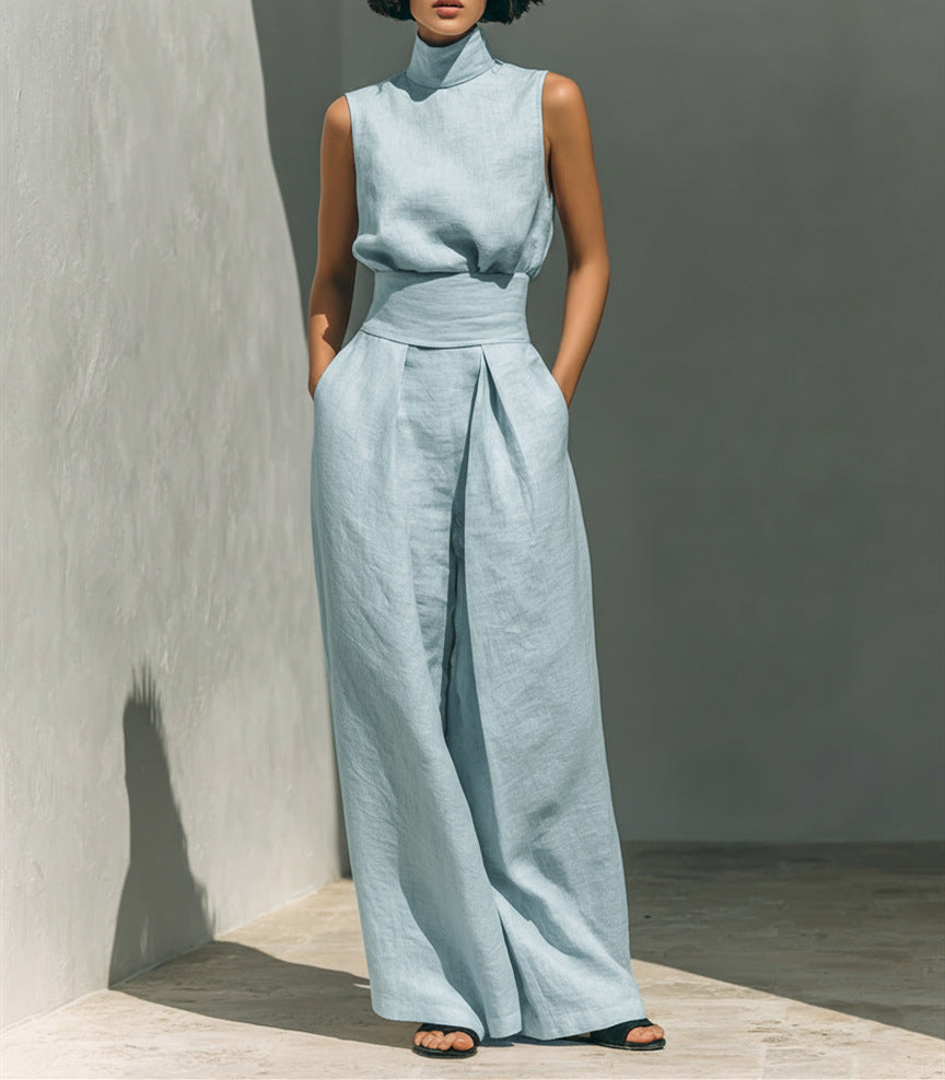 Valentina Creswell | Linen-Look Wide Leg Two-Piece Set For Women