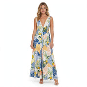 Rosalind Thackeray | Patchwork Print Maxi Dress With V-Neck For Women
