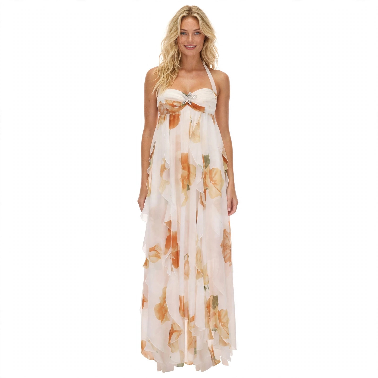 Phoebe Marchant | Halter Maxi Dress With Floral Print For Women
