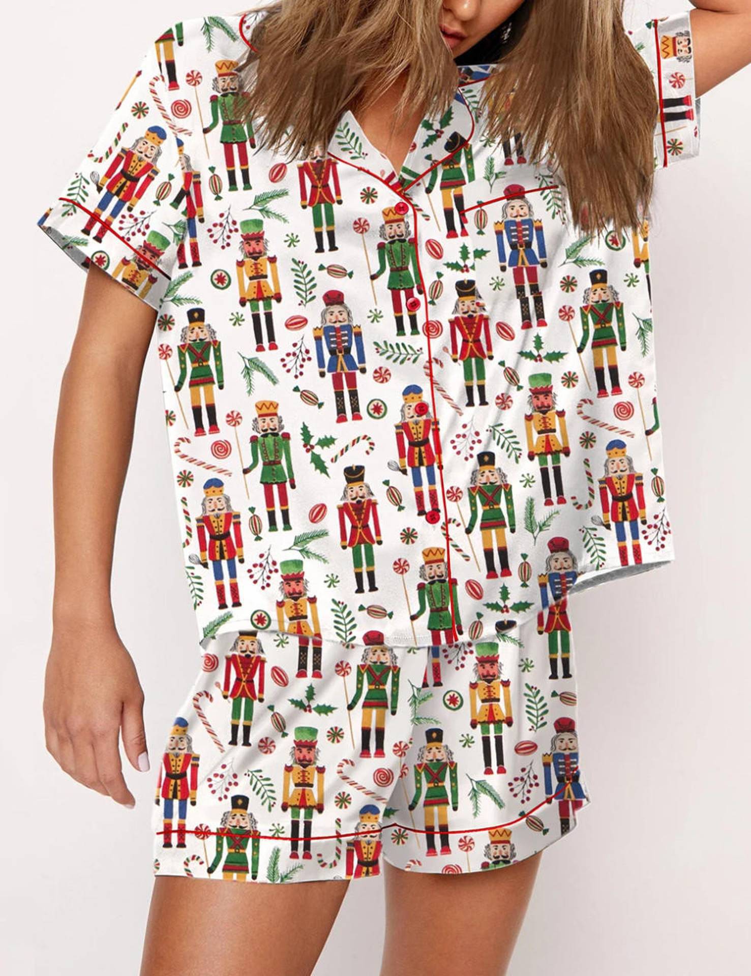 Tinsel Town | Black Candy Cane Print Christmas Pyjamas For Women