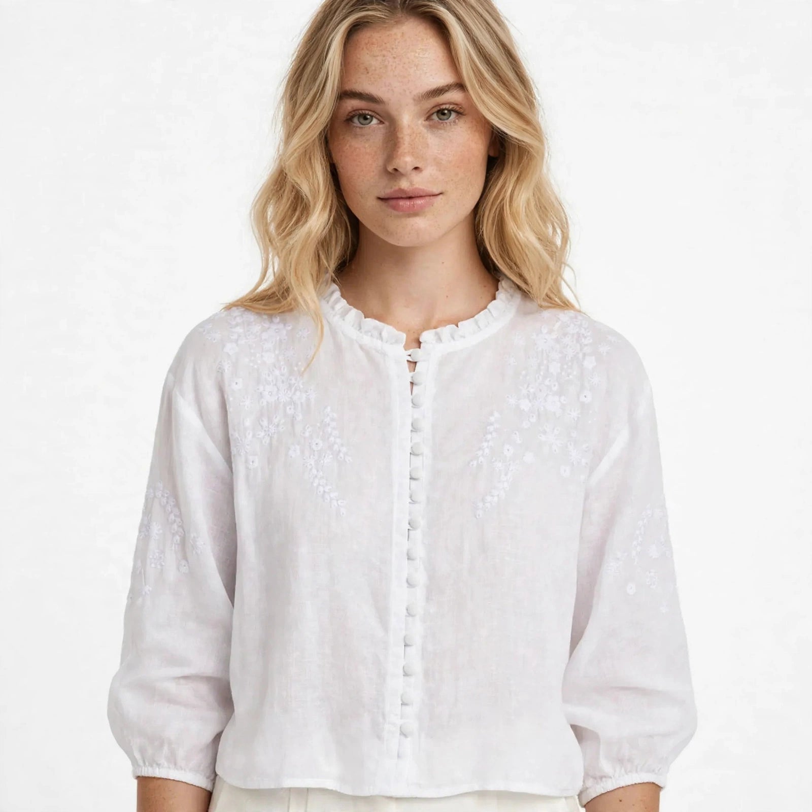 Chloe Ferguson | Floral Embroidered Blouse With Button Front