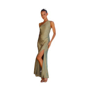 Maddalena Gilstone | One-Shoulder Satin Slit Maxi Dress For Women