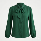 Camille Moreau | Elegant Tie-Neck Blouse with Satin Finish For Women