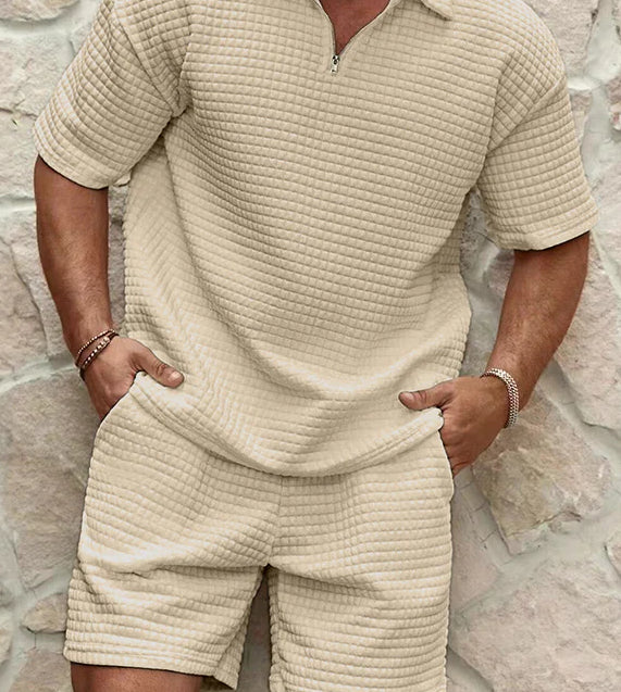 Elliot Bramwell | Textured Zip Polo & Shorts Set For Men