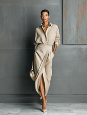 Iris Kingswood | Draped Cotton Blend Shirt And Skirt Set For Women