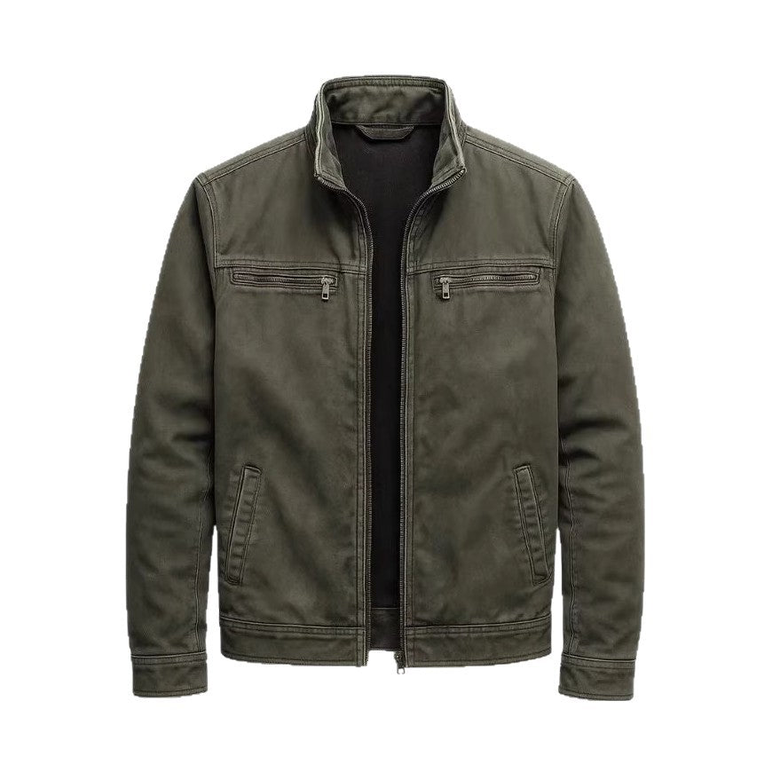 Aldo Cranworth | Olive Zip-Up Workwear Jacket For Men