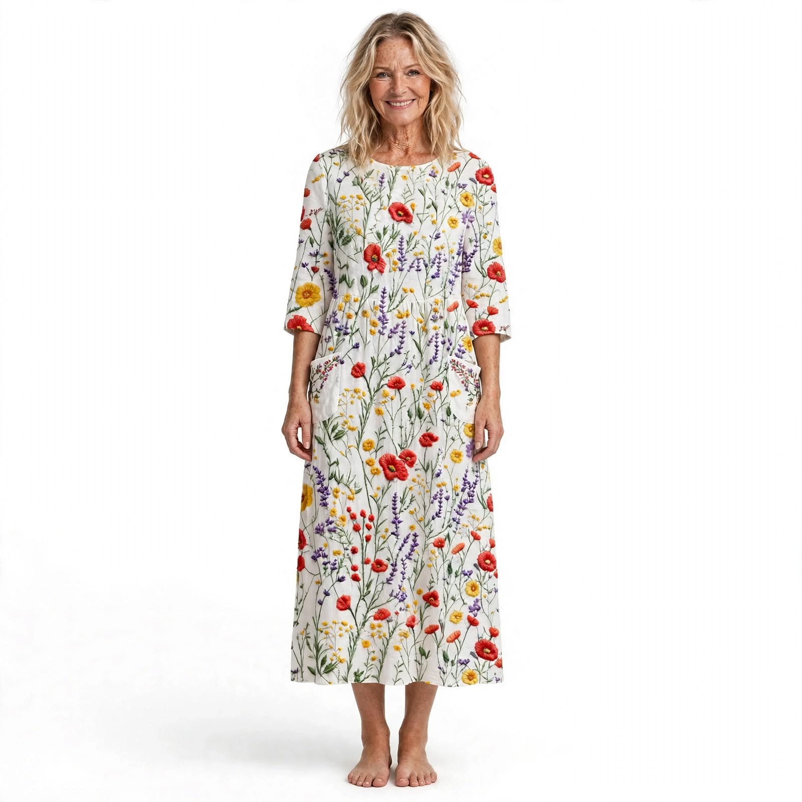 Gaia Levmere | White Floral Gathered Waist Maxi Dress For Women