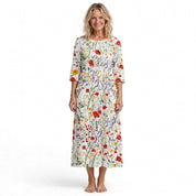 Gaia Levmere | White Floral Gathered Waist Maxi Dress For Women