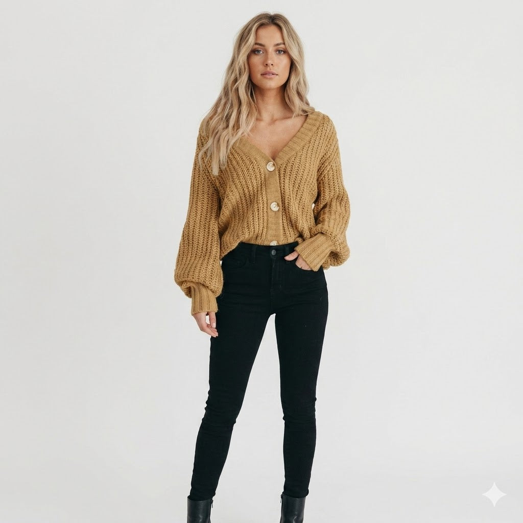 Isabella Moreau | Chunky Knit Button Cardigan For Women
