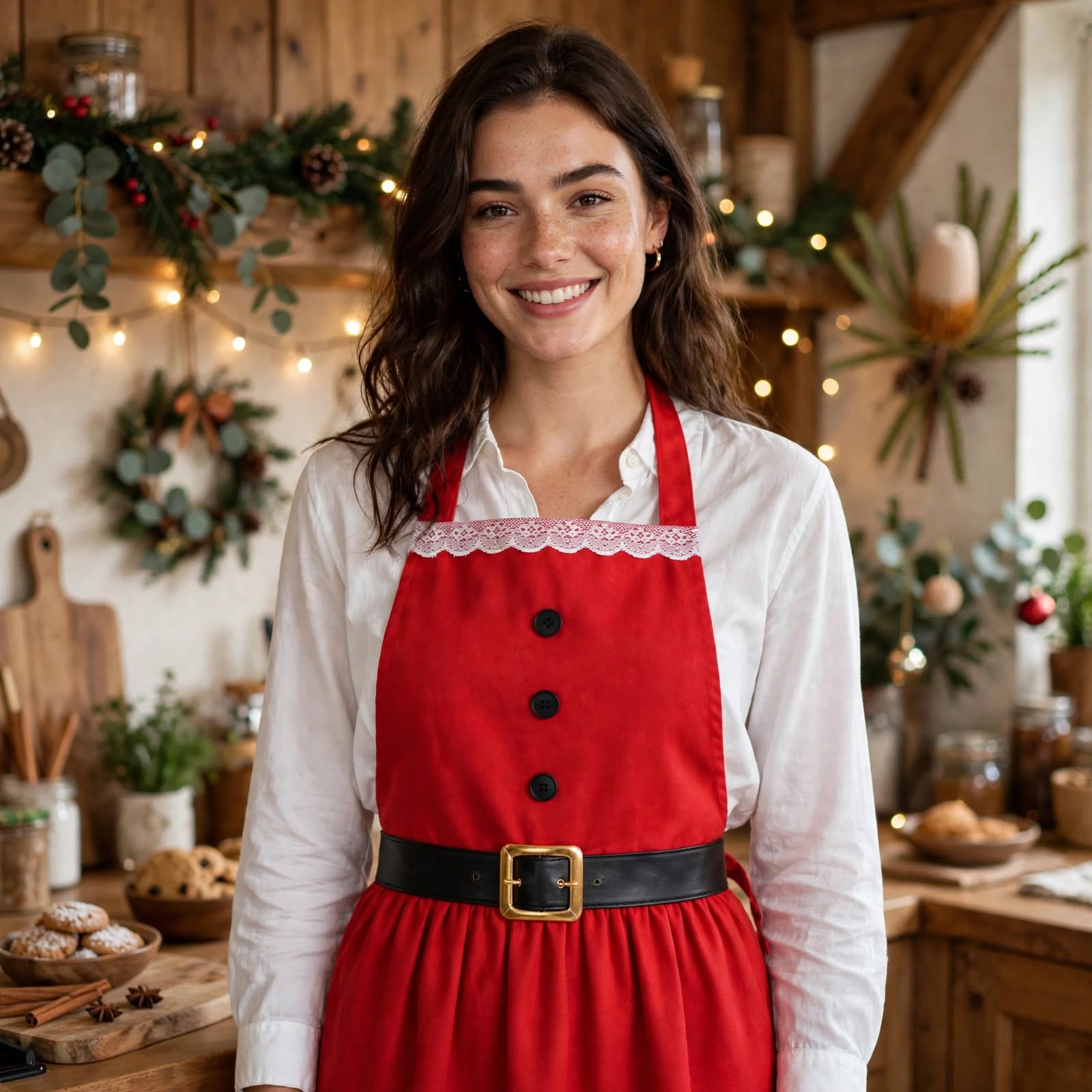 Merry Baker | Red Santa Belt Christmas Apron For Women