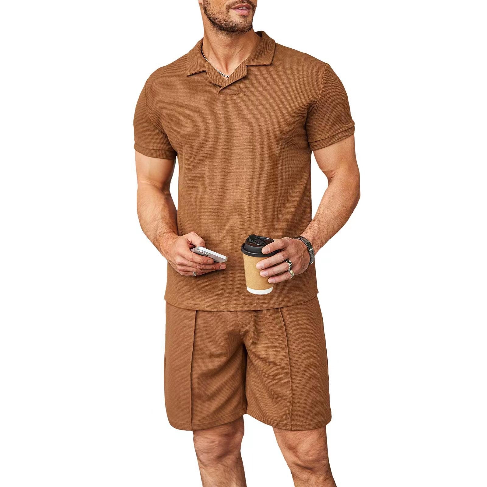 Grady Thornton | Waffle Knit Polo Shirt & Shorts Set For Men