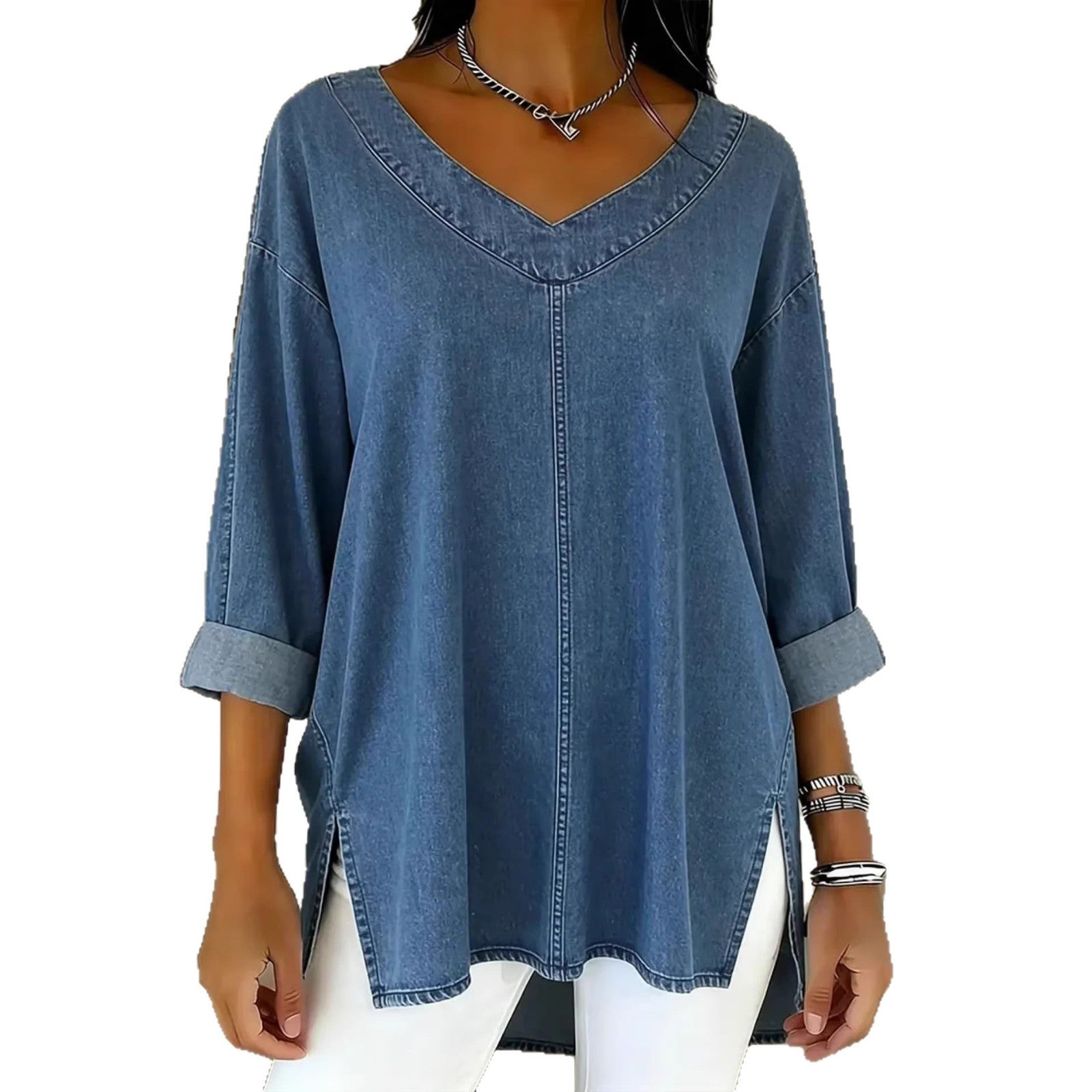 Clarissa Dunmore | Relaxed Denim V-Neck Top For Women