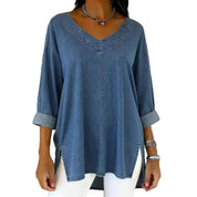 Clarissa Dunmore | Relaxed Denim V-Neck Top For Women