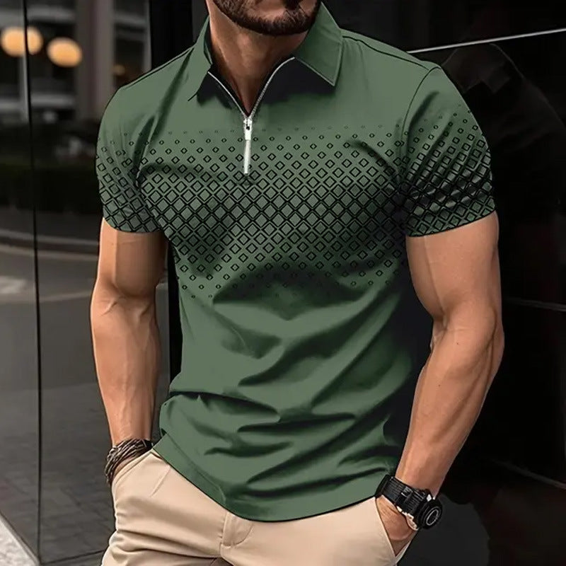 Cosimo Wattleford | Mocha Gradient Check Zip Polo Shirt For Men