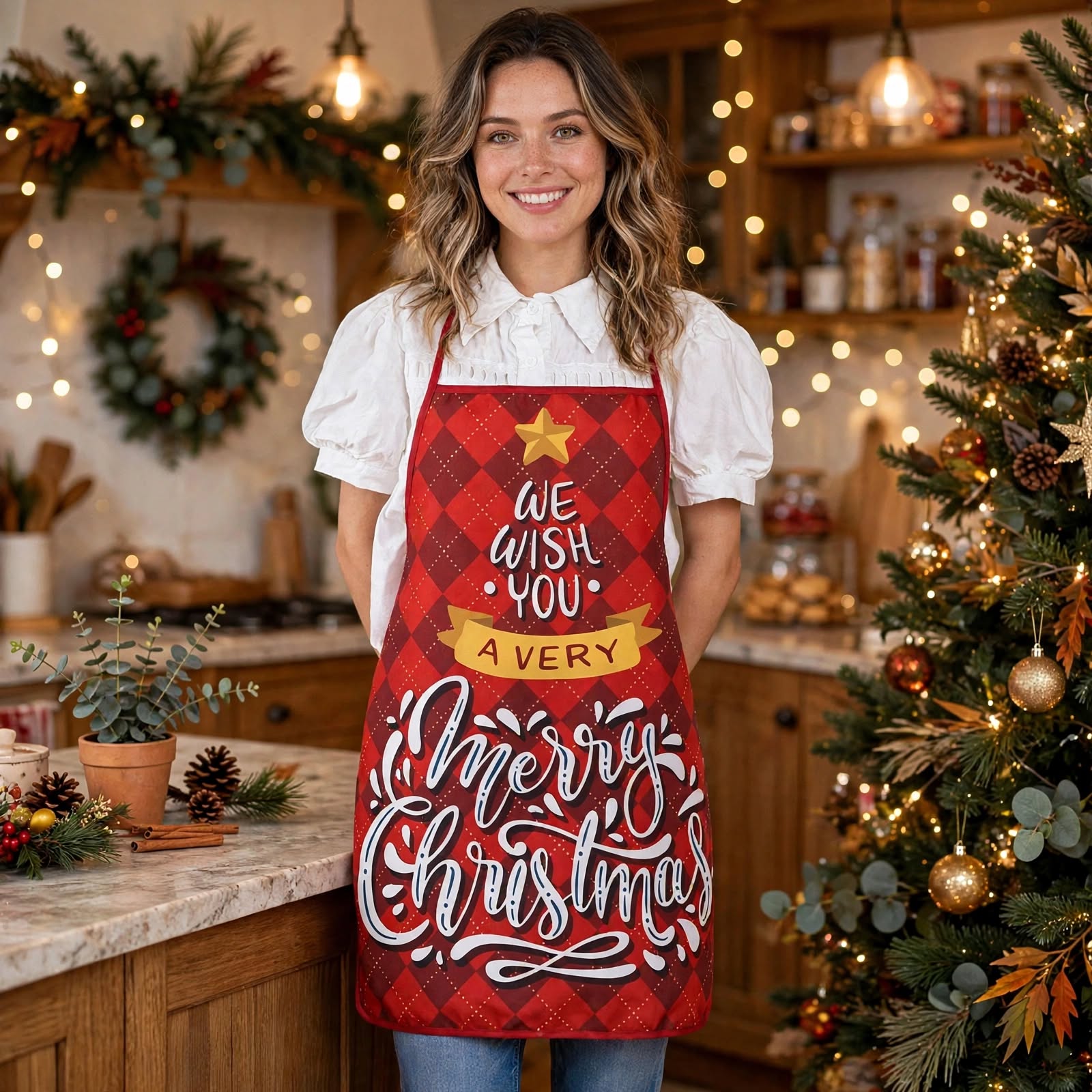 Frosty Feast | Red Snowman Christmas Apron Unisex