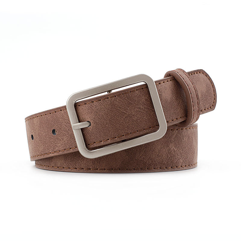 Faux Suede Square Buckle Belt - Brown
