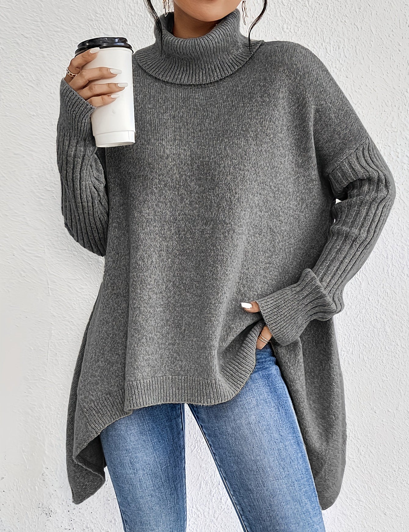 Phoebe Martin | Oversized Turtleneck Knit Sweater For Women