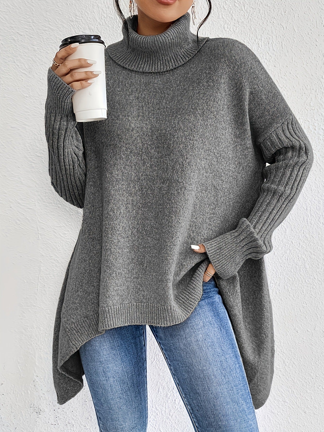 Phoebe Martin | Oversized Turtleneck Knit Sweater For Women