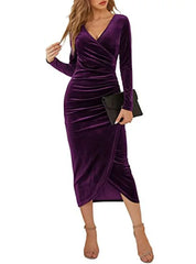 Vanessa Quarholt | Velvet Wrap Long Sleeve Midi Dress For Women