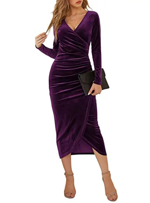 Vanessa Quarholt | Velvet Wrap Long Sleeve Midi Dress For Women