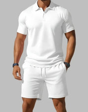Adriano Pellgate | Waffle Knit Polo Shirt & Shorts Set For Men