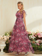 Isabella Reeves | Floral Graduation Dress With Tulle Overlay For Women