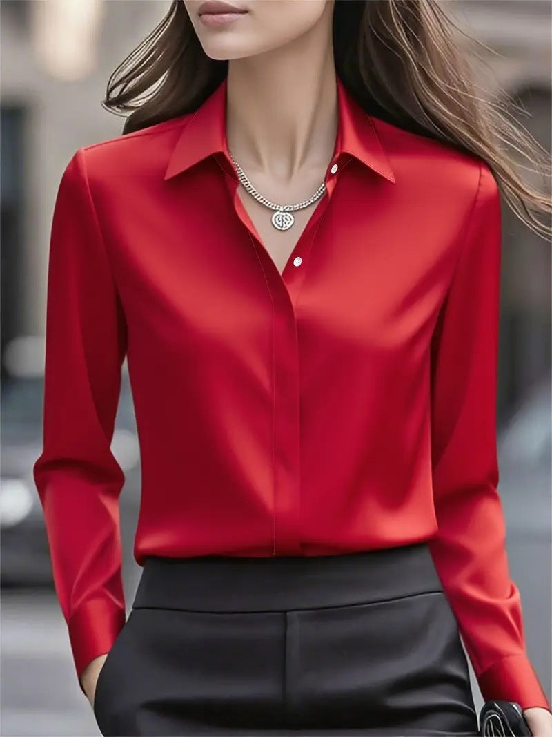 Monica Barstone | Satin Long Sleeve Blouse For Women