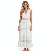 Amalia Henbridge | White Lace Trim V-Neck Midi Dress For Women