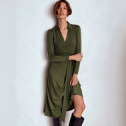Fion Fairford | Army Green Belted Wrap Midi Dress For Women