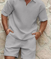 Elliot Bramwell | Textured Zip Polo & Shorts Set For Men