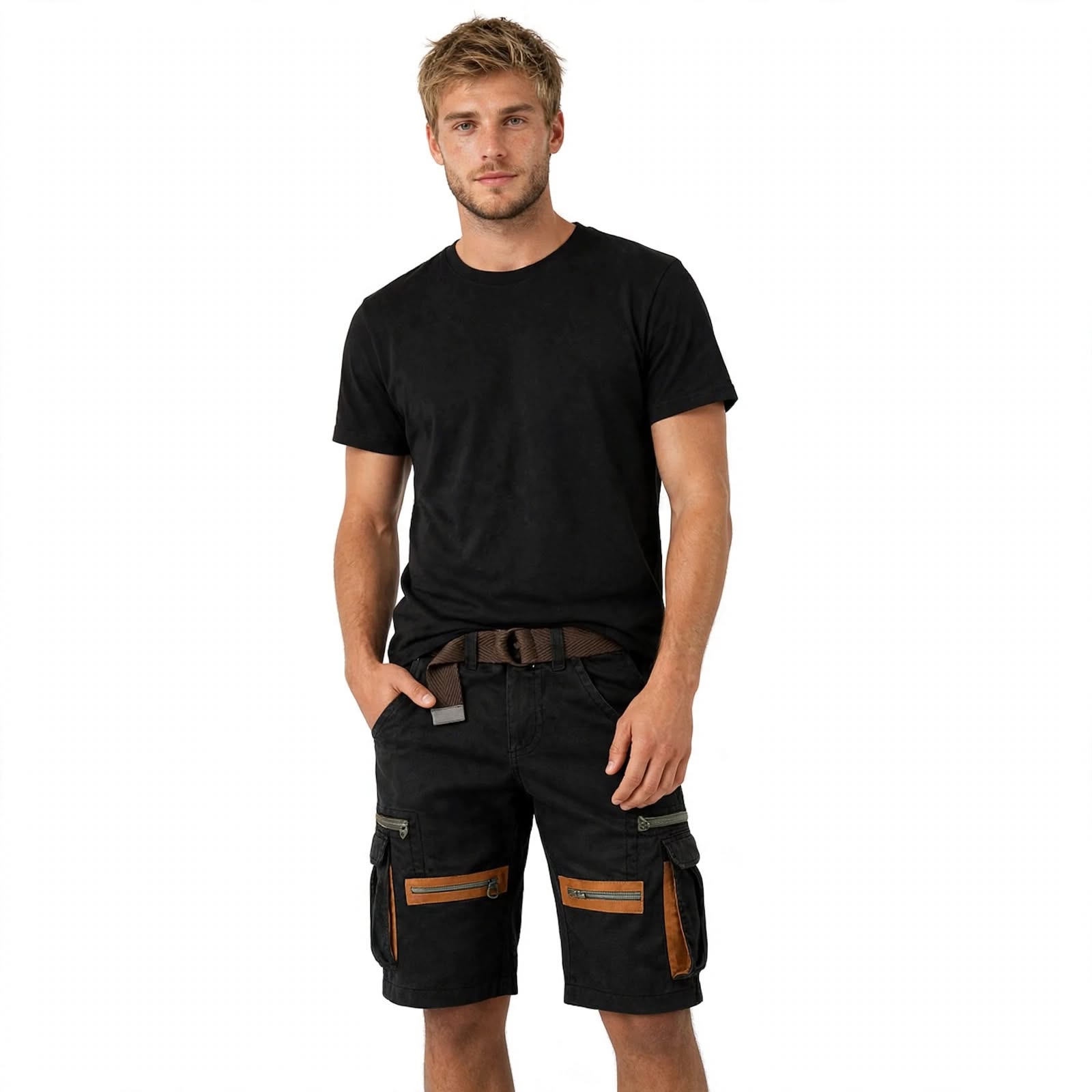 Brodie Hensley | Black Contrast Pocket Cargo Shorts For Men