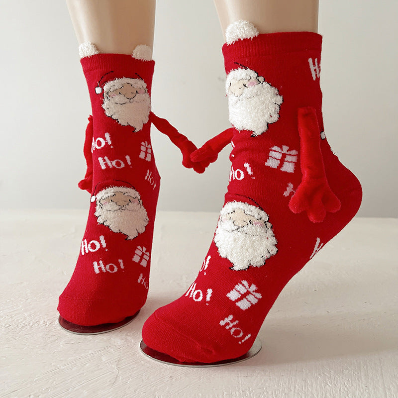 Joy | Red Santa Hand-Holding Christmas Socks Unisex & Couples