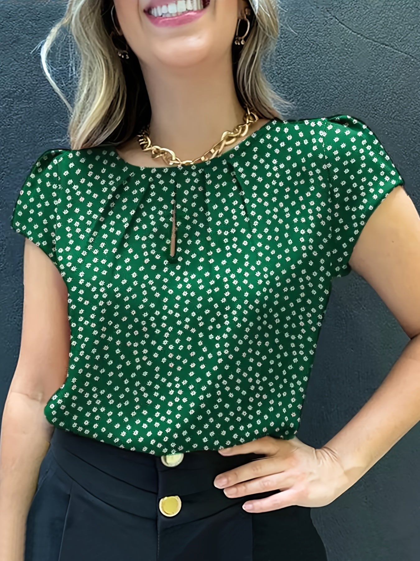 Ophelia Lockhart | Polka Dot Blouse With Keyhole Detail For Women