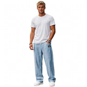 Declan Fairley | Light Blue Linen Look Relaxed Pants For Men