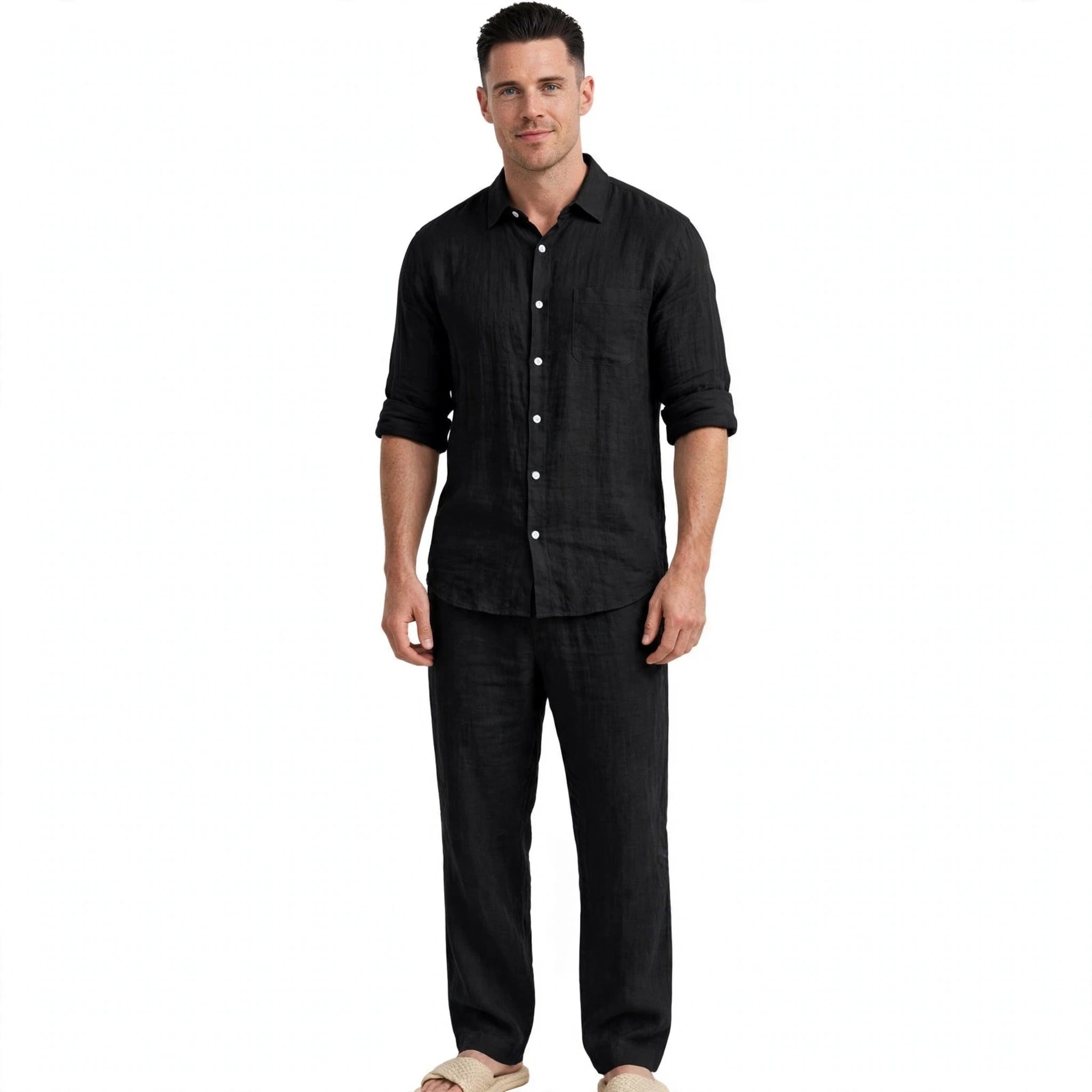 Valerio Gilgate | Linen-Look Shirt And Trousers Set For Men