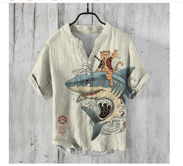 Filippo Rushcombe | Art Print Linen-Look Short Sleeve Shirt For Men