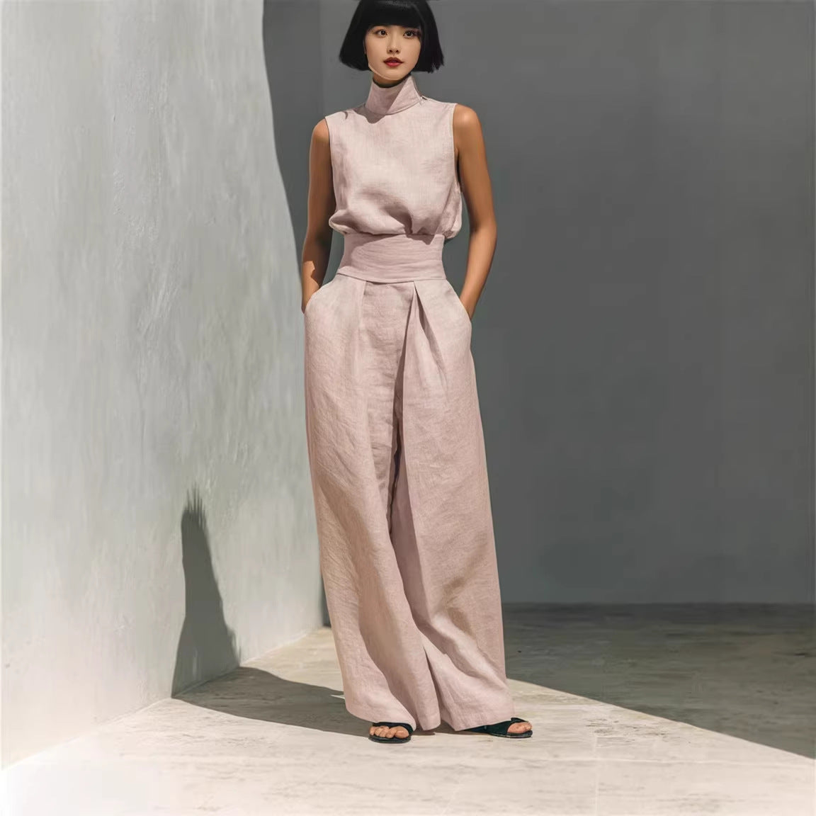 Valentina Creswell | Linen-Look Wide Leg Two-Piece Set For Women