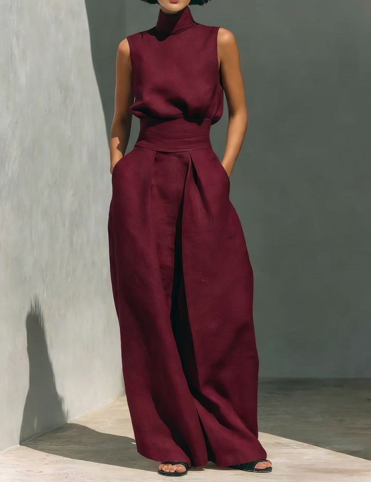 Valentina Creswell | Linen-Look Wide Leg Two-Piece Set For Women