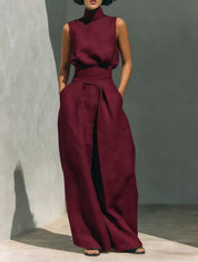 Valentina Creswell | Linen-Look Wide Leg Two-Piece Set For Women