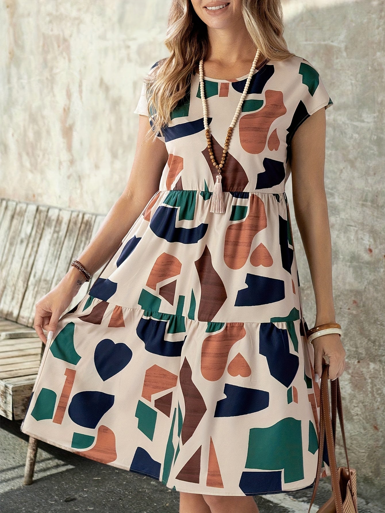 Marnie Costello | Tiered Geometric Print Midi Dress For Women