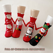 Joy | Red Santa Hand-Holding Christmas Socks Unisex & Couples