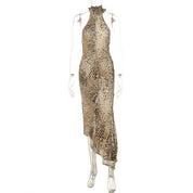 Poppy Sinclair | Leopard Print Halter Maxi Dress For Women